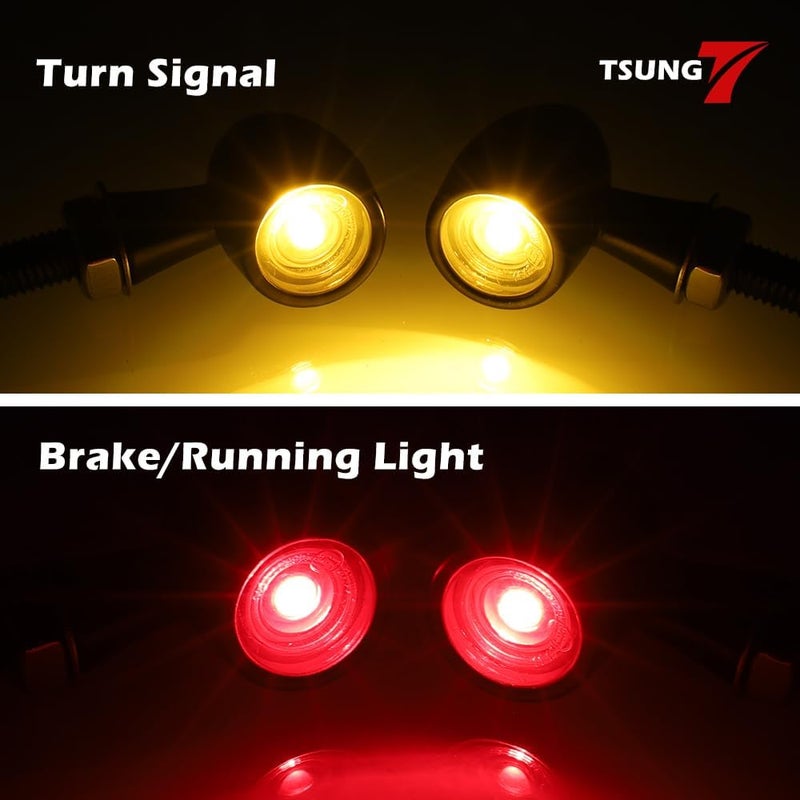 TSUNG Mini Motorcycle Turn Signals Light LED Micro Blinkers for Front/Rear Universal Aftermarket Small Indicator for Cafe Racer Bobber Cruiser Street Bikes (E-Black Red&Amber) - Image 3